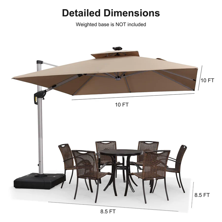 PURPLE LEAF Large Solar Yard Parasol Double Top Square Patio Umbrella with Lights - Image 144
