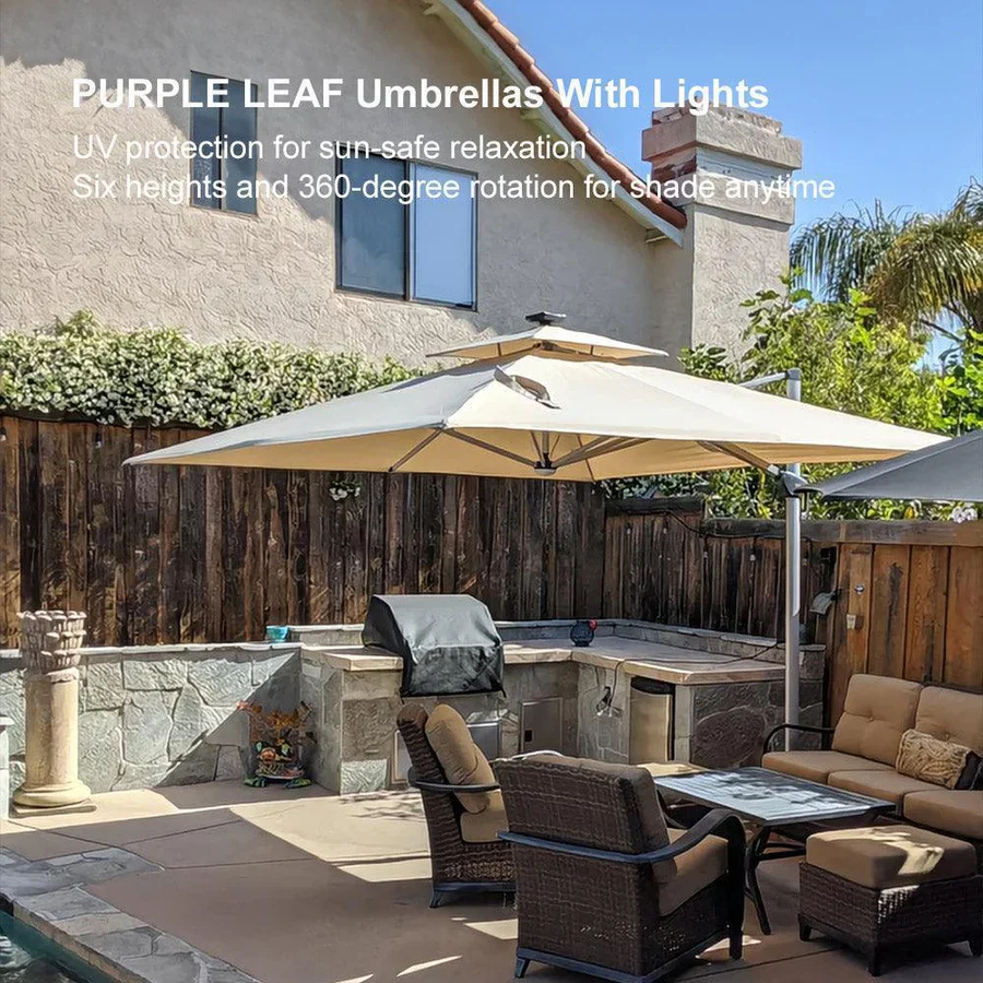 PURPLE LEAF Large Solar Yard Parasol Double Top Square Patio Umbrella with Lights - Image 145