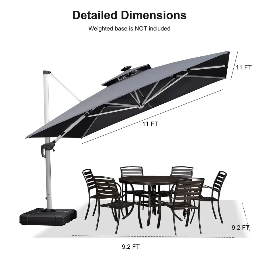 PURPLE LEAF Large Solar Yard Parasol Double Top Square Patio Umbrella with Lights - Image 150