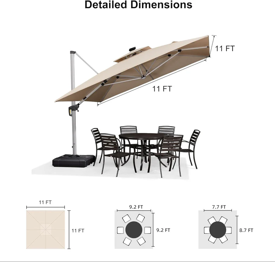 PURPLE LEAF Large Solar Yard Parasol Double Top Square Patio Umbrella with Lights - Image 19