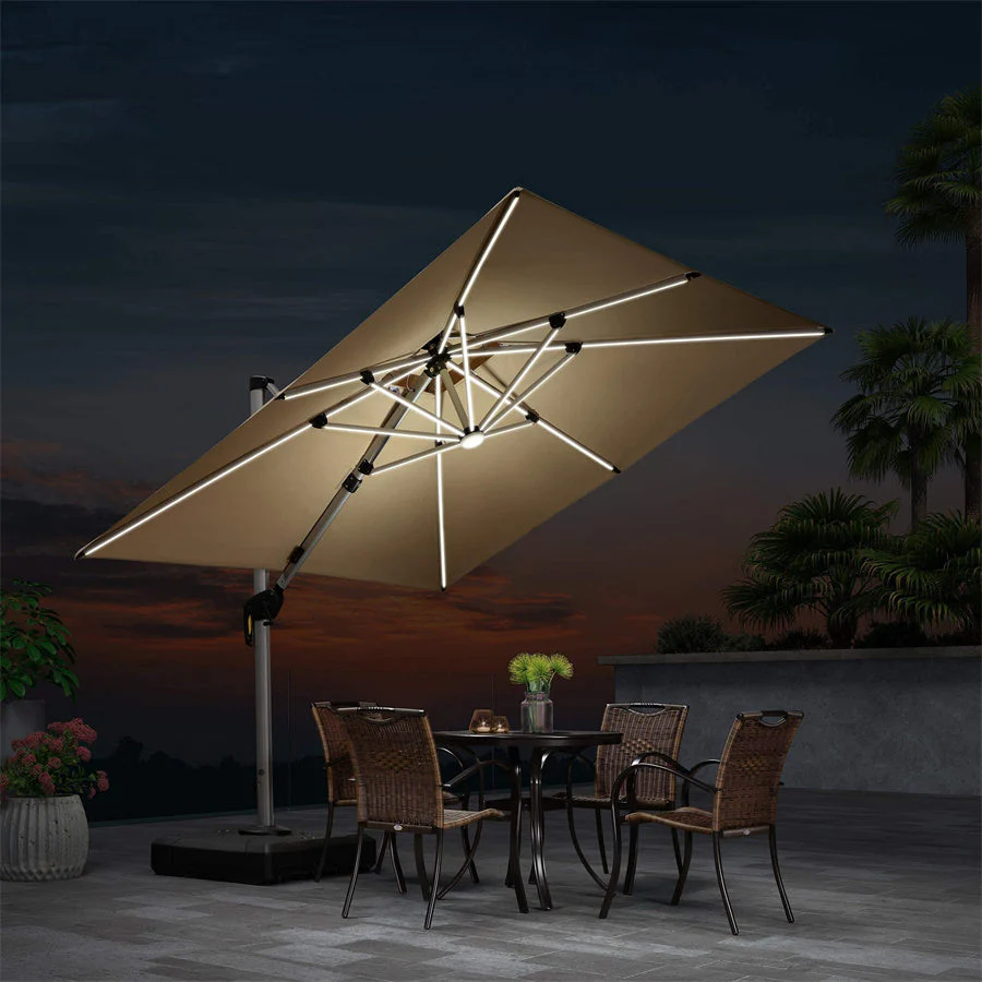 PURPLE LEAF Large Solar Yard Parasol Double Top Square Patio Umbrella with Lights - Image 21