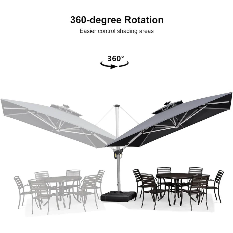 PURPLE LEAF Large Solar Yard Parasol Double Top Square Patio Umbrella with Lights - Image 27