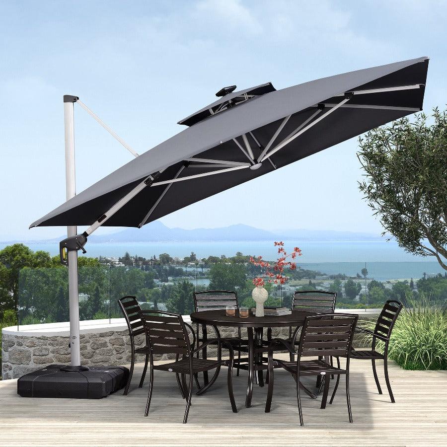 PURPLE LEAF Large Solar Yard Parasol Double Top Square Patio Umbrella with Lights - Image 35
