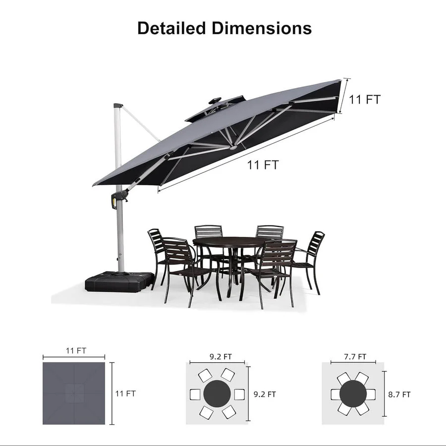 PURPLE LEAF Large Solar Yard Parasol Double Top Square Patio Umbrella with Lights - Image 40