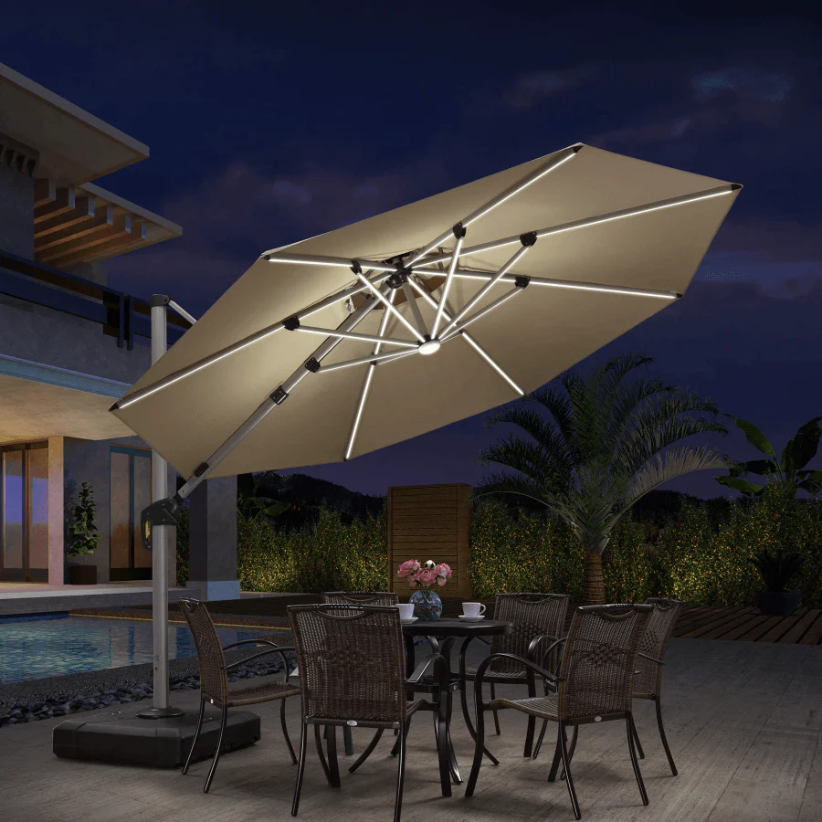PURPLE LEAF Large Solar Yard Parasol Double Top Square Patio Umbrella with Lights - Image 44