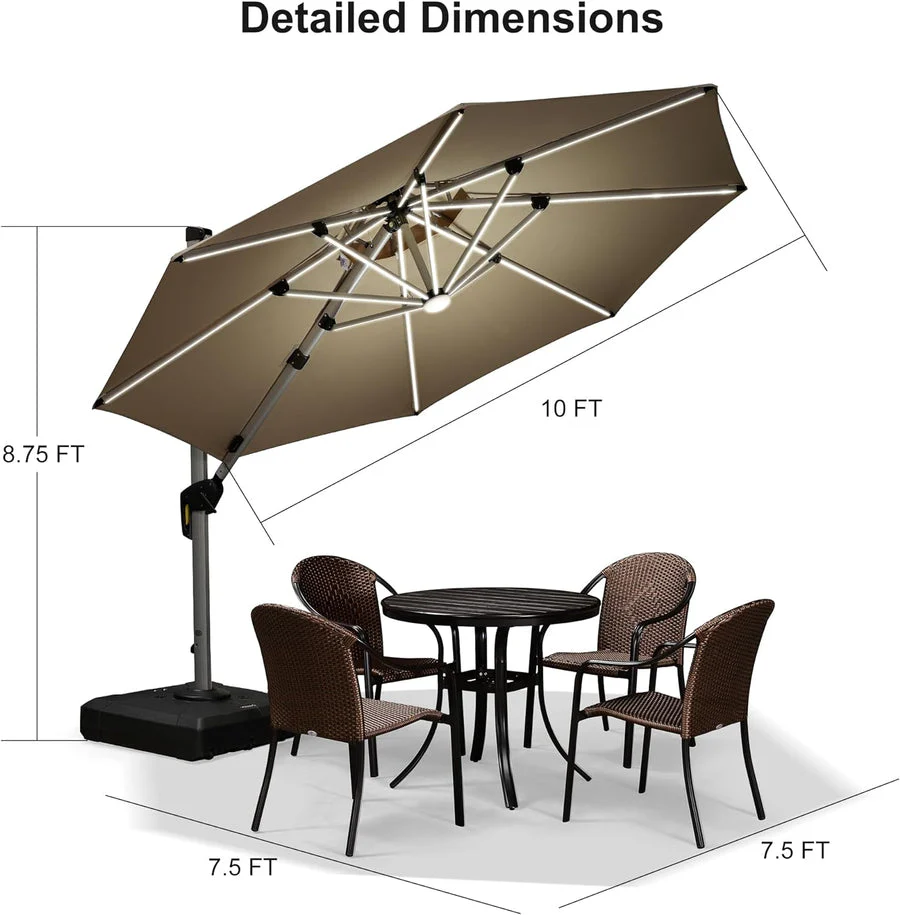 PURPLE LEAF Large Solar Yard Parasol Double Top Square Patio Umbrella with Lights - Image 57