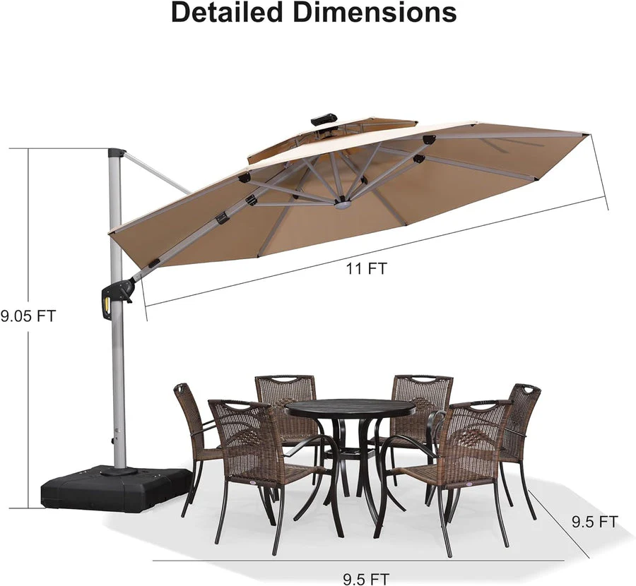 PURPLE LEAF Large Solar Yard Parasol Double Top Square Patio Umbrella with Lights - Image 61