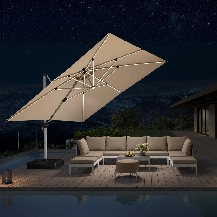 PURPLE LEAF Large Solar Yard Parasol Double Top Square Patio Umbrella with Lights - Image 78