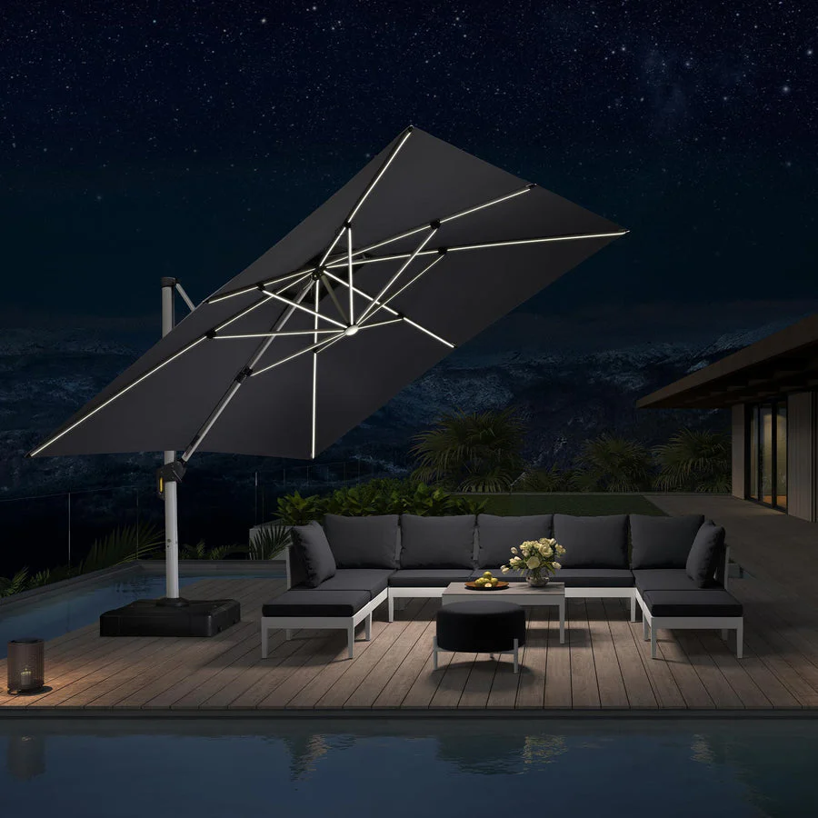 PURPLE LEAF Large Solar Yard Parasol Double Top Square Patio Umbrella with Lights - Image 79