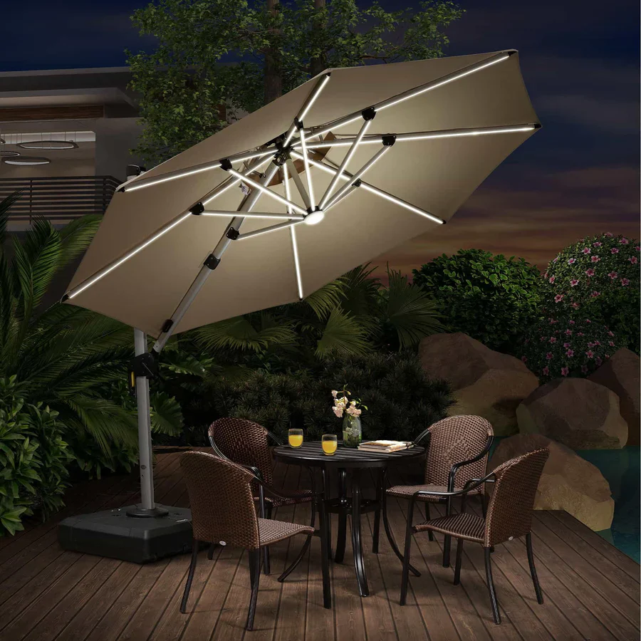 PURPLE LEAF Large Solar Yard Parasol Double Top Square Patio Umbrella with Lights - Image 88