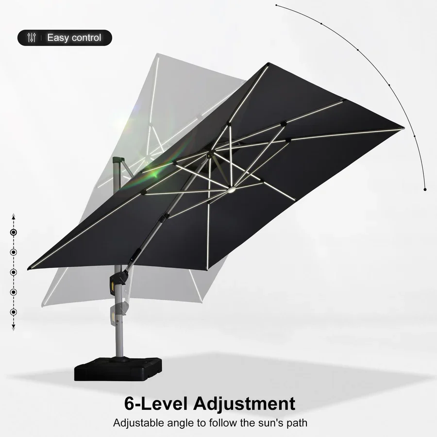 PURPLE LEAF Large Solar Yard Parasol Double Top Square Patio Umbrella with Lights - Image 89