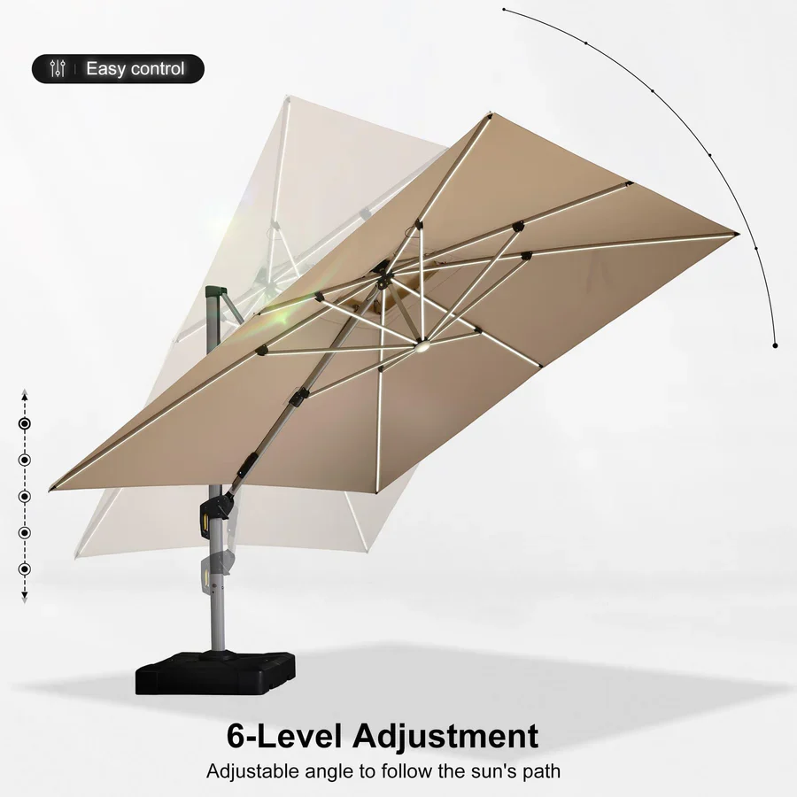 PURPLE LEAF Large Solar Yard Parasol Double Top Square Patio Umbrella with Lights - Image 90