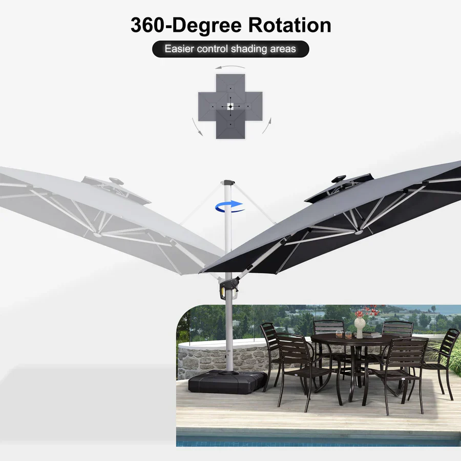 PURPLE LEAF Large Solar Yard Parasol Double Top Square Patio Umbrella with Lights - Image 91