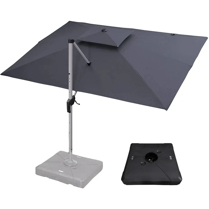 (Umbrella and Base Set) PURPLE LEAF Double Top Rectangle Outdoor Classic Parasol with base - Image 108