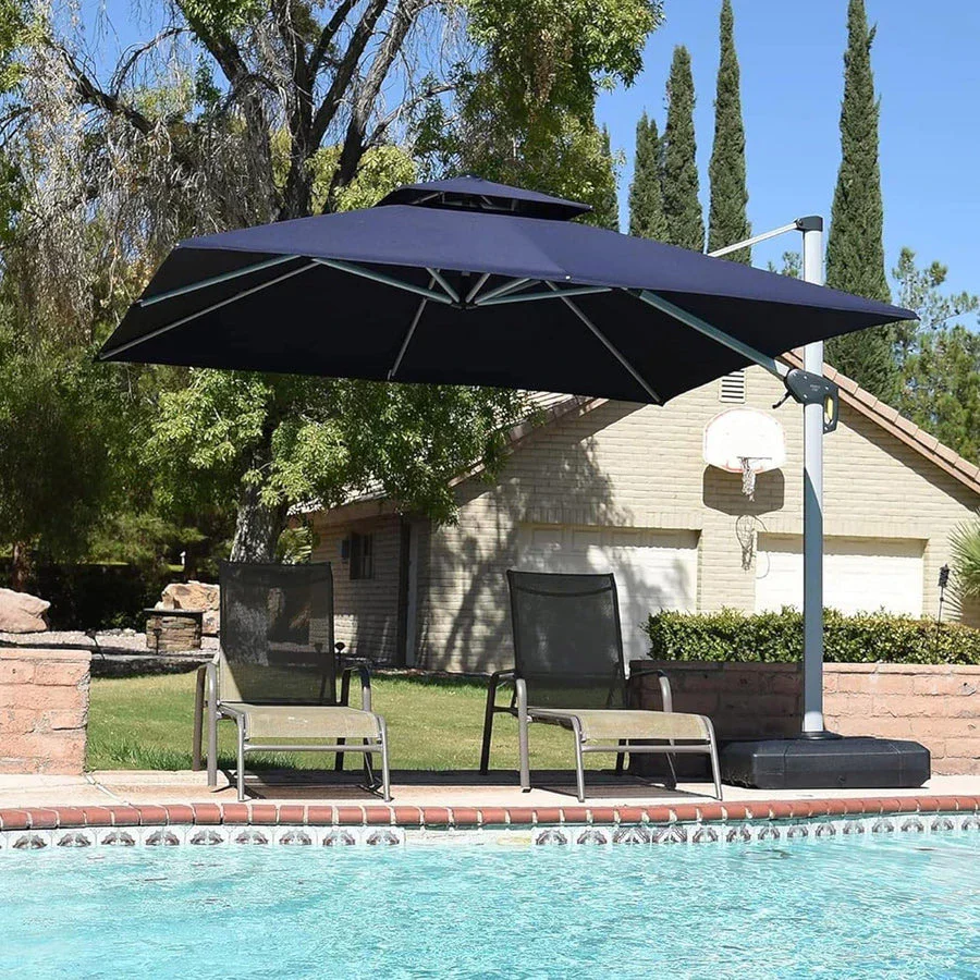 (Umbrella and Base Set) PURPLE LEAF Double Top Rectangle Outdoor Classic Parasol with base - Image 21