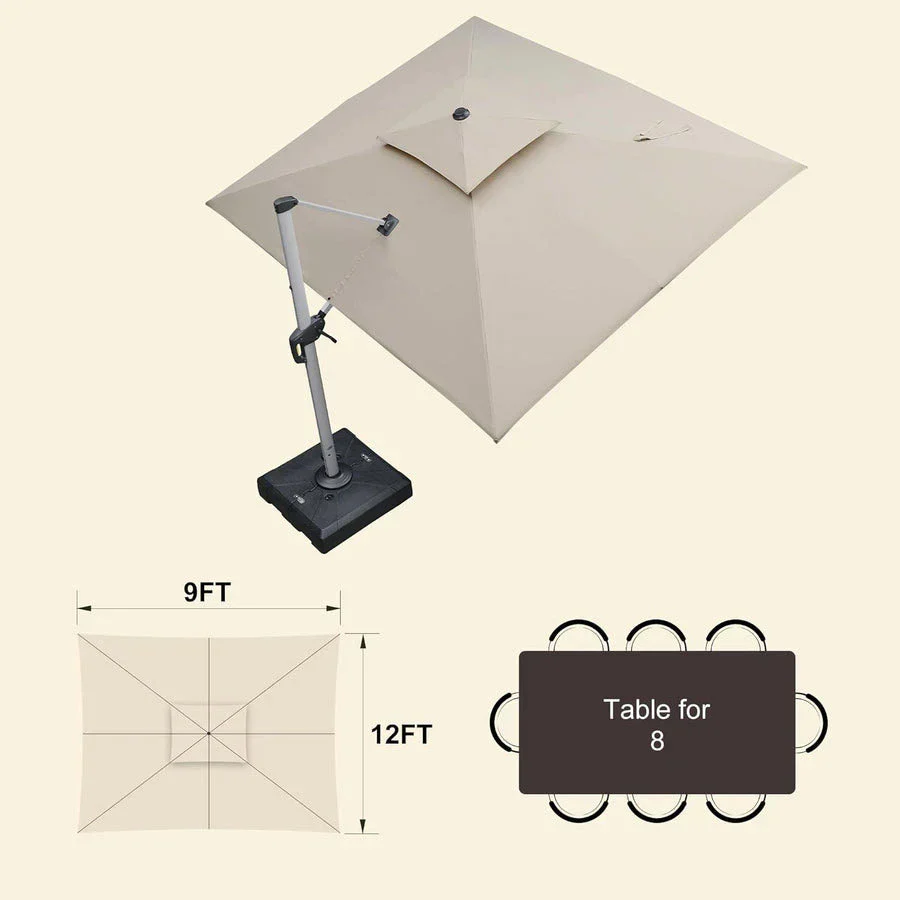 (Umbrella and Base Set) PURPLE LEAF Double Top Rectangle Outdoor Classic Parasol with base - Image 39