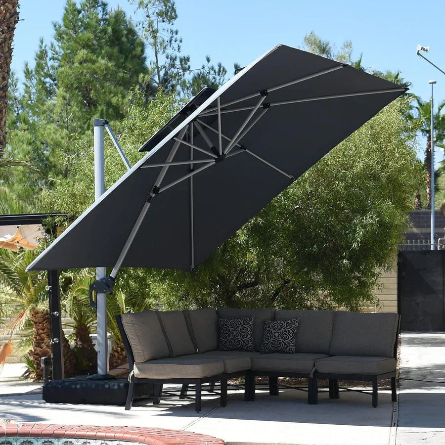 (Umbrella and Base Set) PURPLE LEAF Double Top Rectangle Outdoor Classic Parasol with base - Image 89