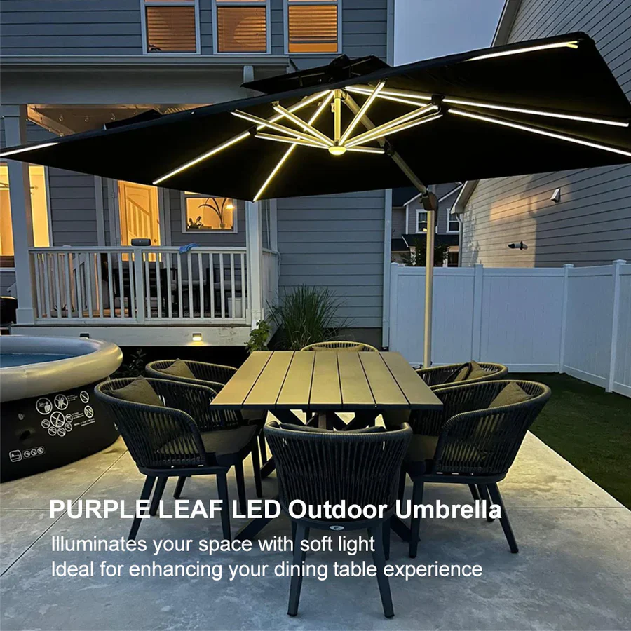 PURPLE LEAF Solar Powered Umbrella LED Rectangular Patio Umbrella with Lights - Image 12