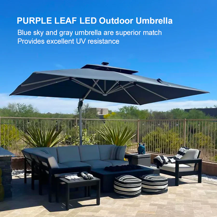 PURPLE LEAF Solar Powered Umbrella LED Rectangular Patio Umbrella with Lights - Image 14