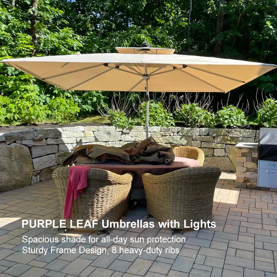 PURPLE LEAF Solar Powered Umbrella LED Rectangular Patio Umbrella with Lights - Image 21