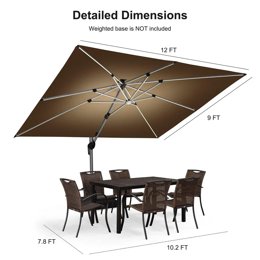 PURPLE LEAF Solar Powered Umbrella LED Rectangular Patio Umbrella with Lights - Image 25