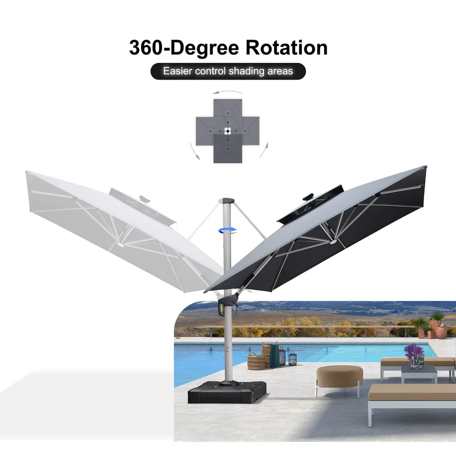 PURPLE LEAF Solar Powered Umbrella LED Rectangular Patio Umbrella with Lights - Image 28
