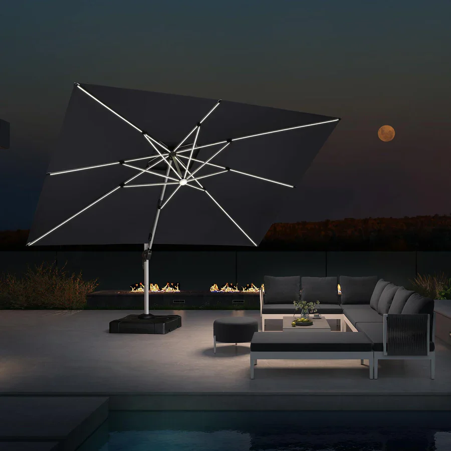 PURPLE LEAF Solar Powered Umbrella LED Rectangular Patio Umbrella with Lights - Image 3