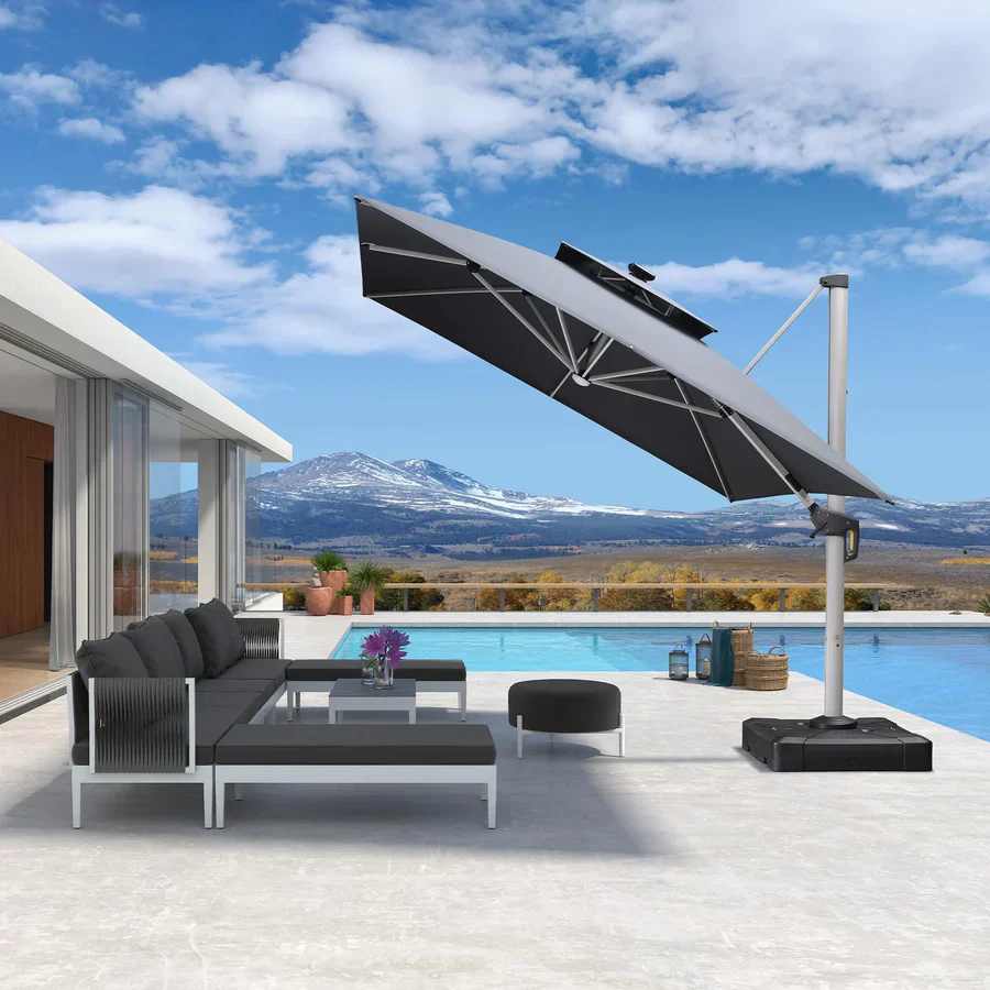 PURPLE LEAF Solar Powered Umbrella LED Rectangular Patio Umbrella with Lights - Image 34