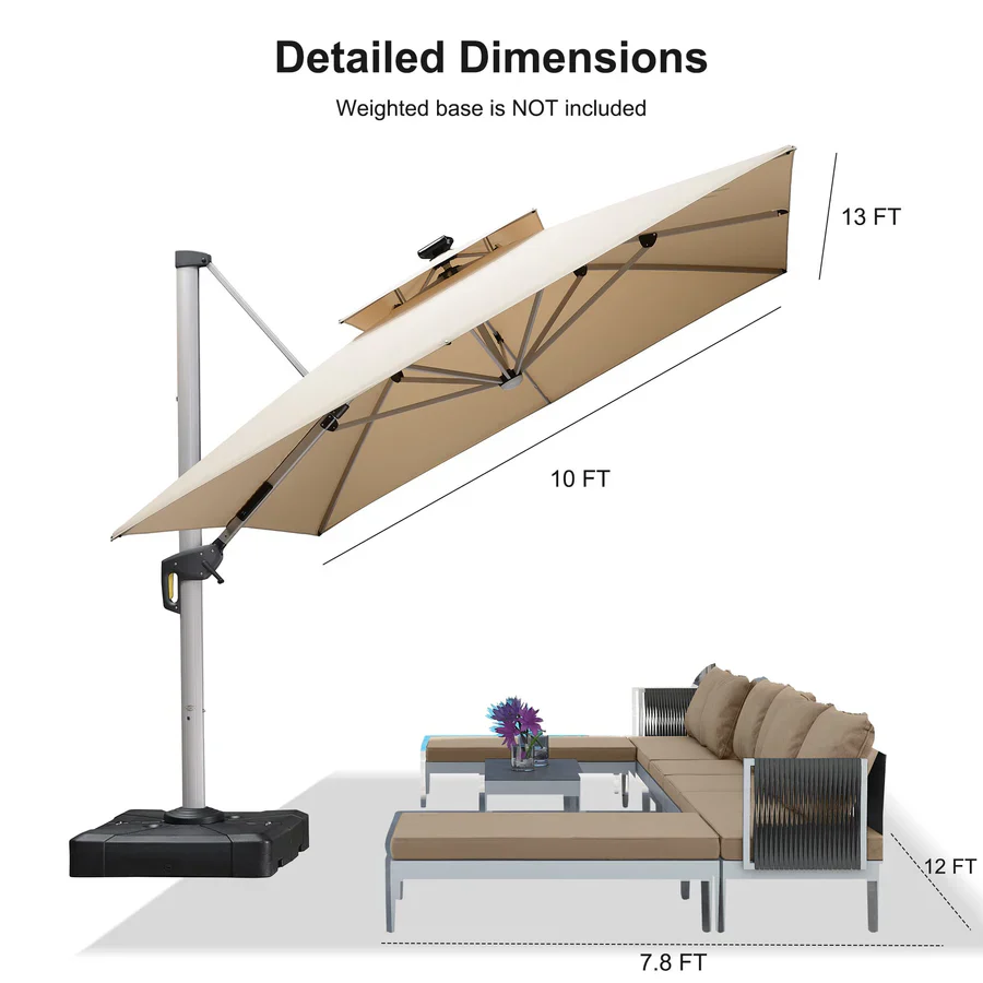 PURPLE LEAF Solar Powered Umbrella LED Rectangular Patio Umbrella with Lights - Image 39
