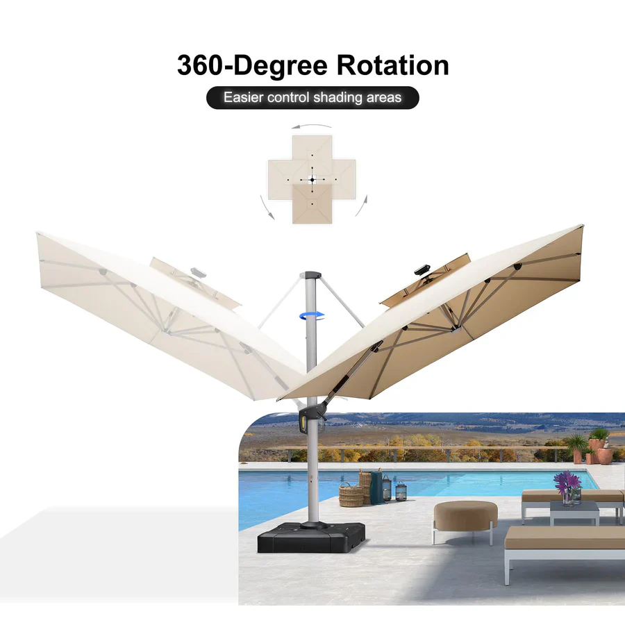 PURPLE LEAF Solar Powered Umbrella LED Rectangular Patio Umbrella with Lights - Image 41