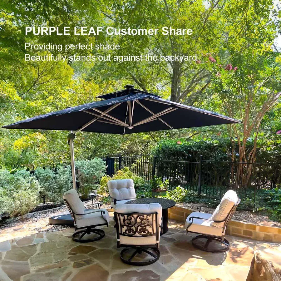PURPLE LEAF Solar Powered Umbrella LED Rectangular Patio Umbrella with Lights - Image 55