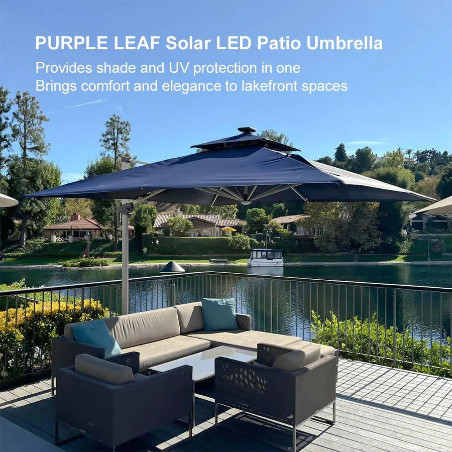 PURPLE LEAF Solar Powered Umbrella LED Rectangular Patio Umbrella with Lights - Image 56