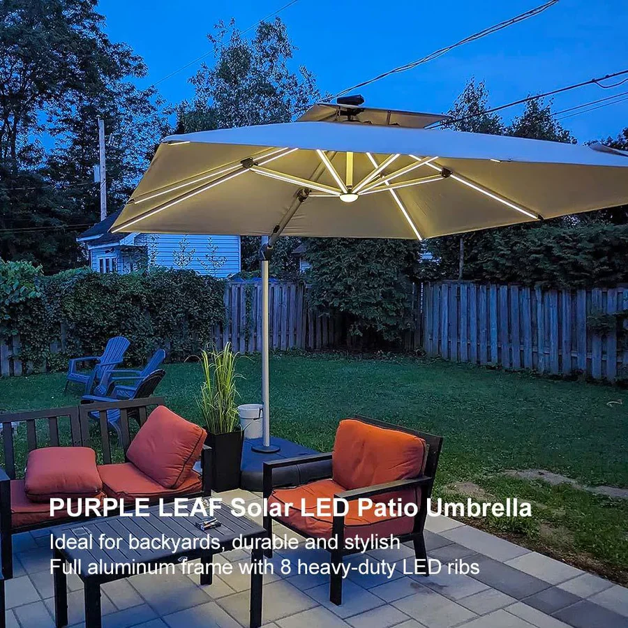 PURPLE LEAF Solar Powered Umbrella LED Rectangular Patio Umbrella with Lights - Image 57