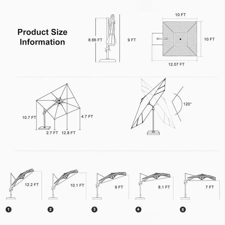 PURPLE LEAF Square Cantilever Patio Parasol with 360° Swivel and Tilt - Image 10