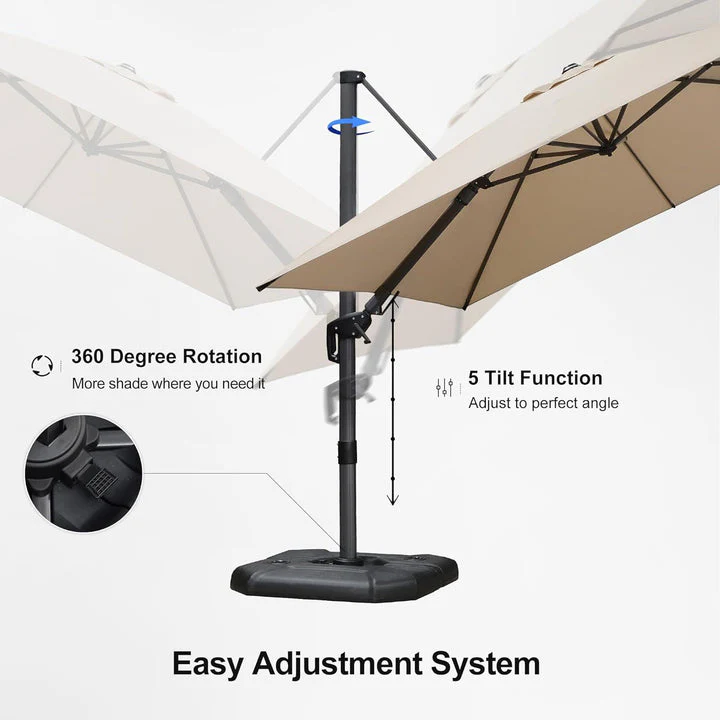 PURPLE LEAF Square Cantilever Patio Parasol with 360° Swivel and Tilt - Image 12