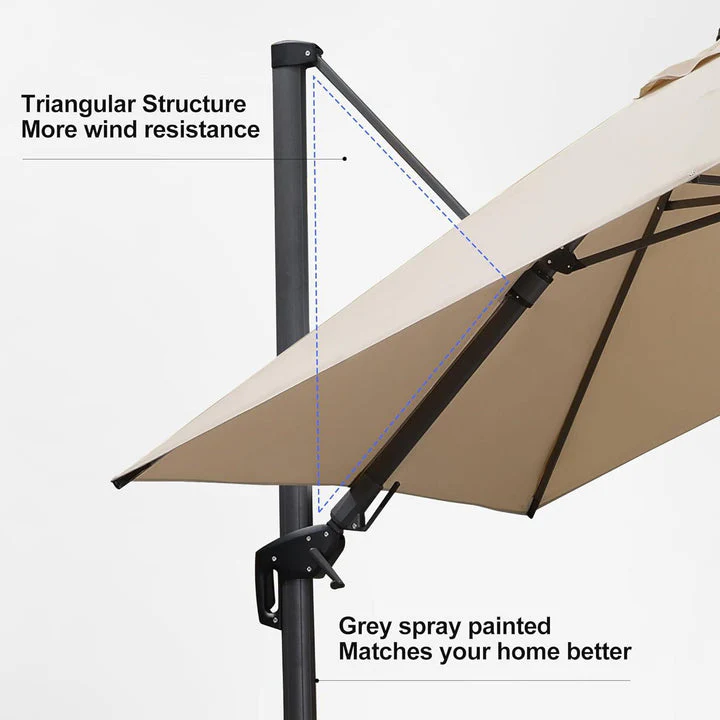 PURPLE LEAF Square Cantilever Patio Parasol with 360° Swivel and Tilt - Image 13