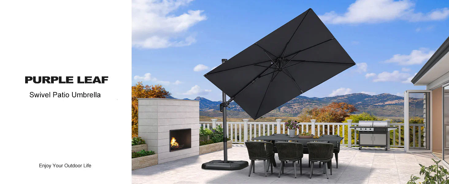 PURPLE LEAF Square Cantilever Patio Parasol with 360° Swivel and Tilt - Image 16