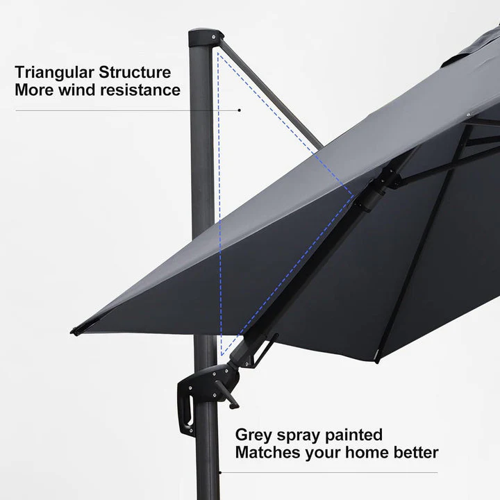 PURPLE LEAF Square Cantilever Patio Parasol with 360° Swivel and Tilt - Image 21