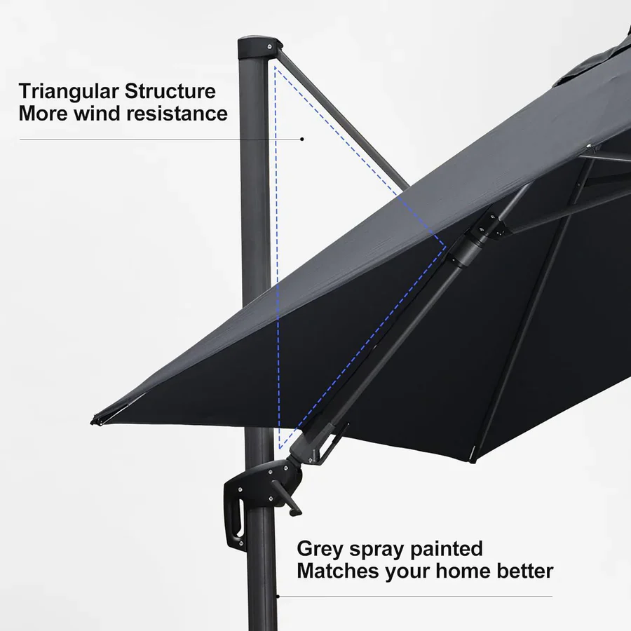 PURPLE LEAF Square Cantilever Patio Parasol with 360° Swivel and Tilt - Image 37