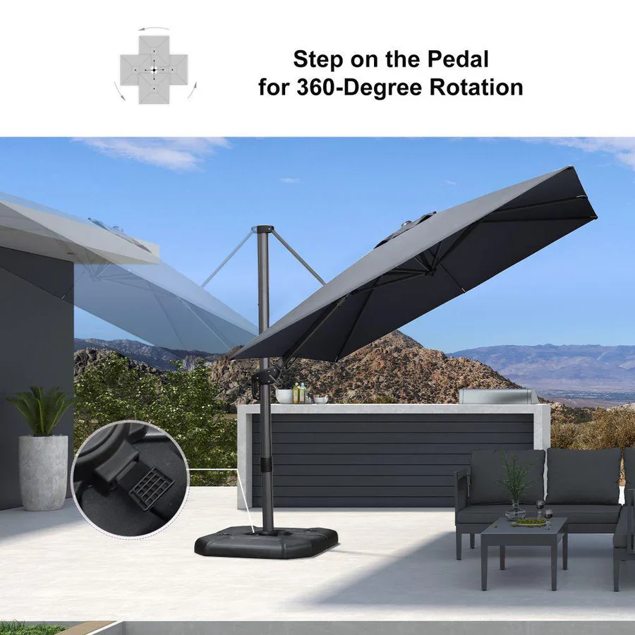 PURPLE LEAF Square Cantilever Patio Parasol with 360° Swivel and Tilt - Image 39