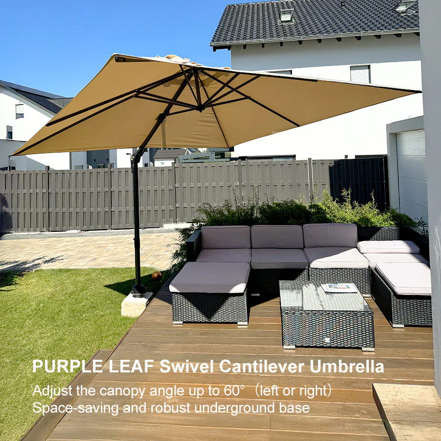 PURPLE LEAF Square Cantilever Patio Parasol with 360° Swivel and Tilt - Image 4
