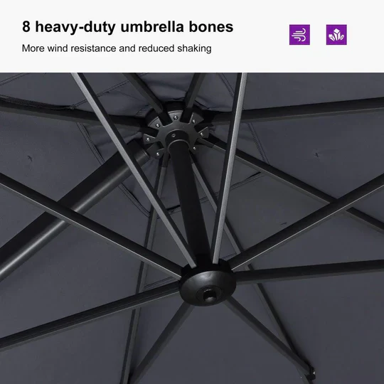 PURPLE LEAF Square Cantilever Patio Parasol with 360° Swivel and Tilt - Image 49