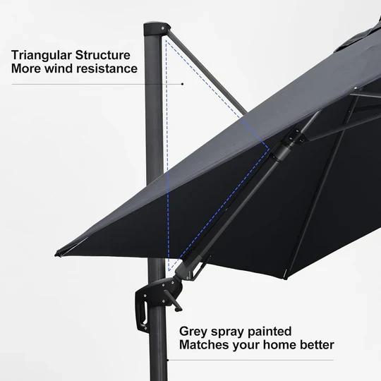 PURPLE LEAF Square Cantilever Patio Parasol with 360° Swivel and Tilt - Image 52