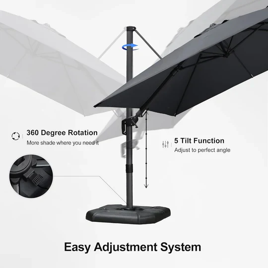 PURPLE LEAF Square Cantilever Patio Parasol with 360° Swivel and Tilt - Image 54