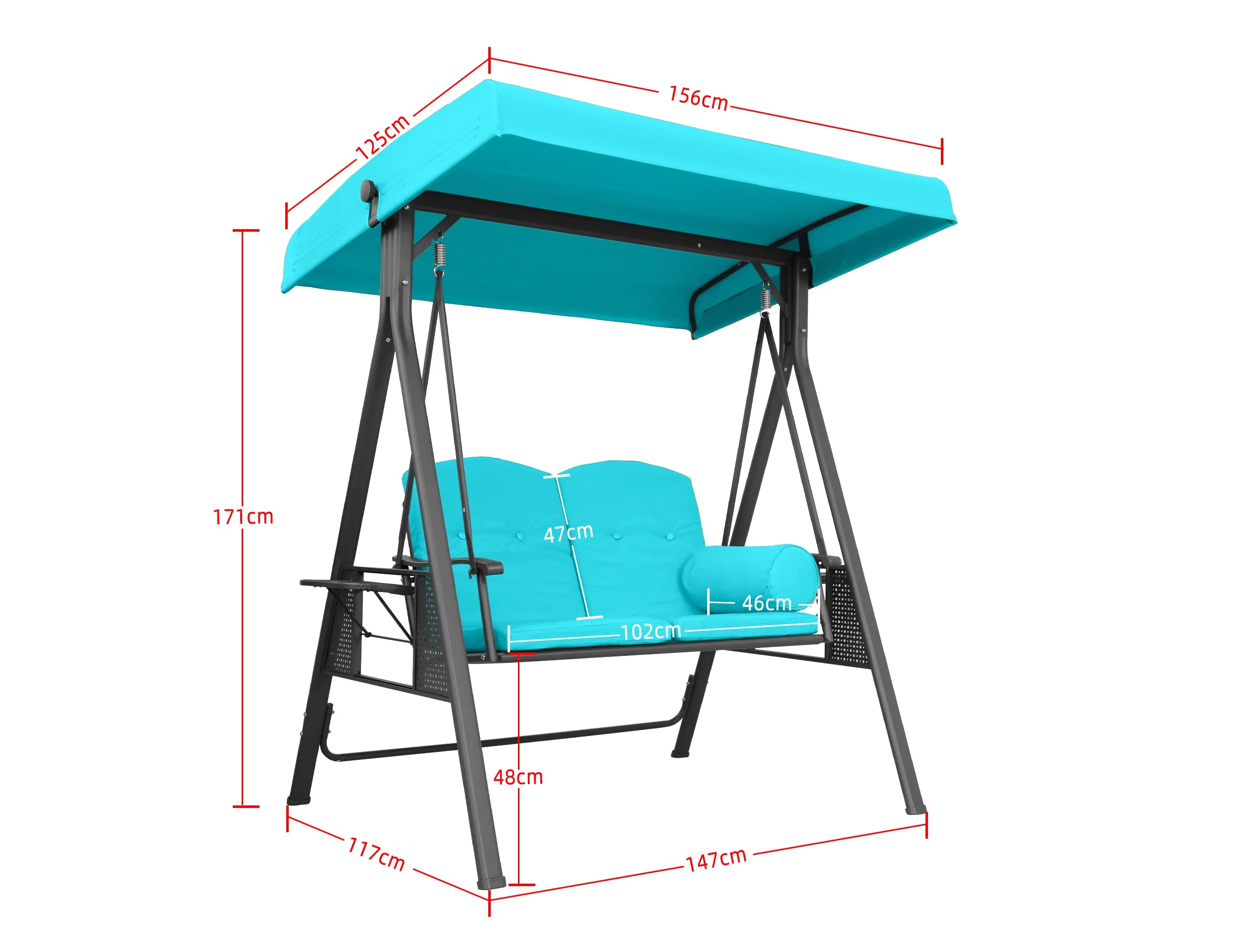 PURPLE LEAF Outdoor Swing Bench Bed Hammock With Adjustable Canopy, 2 Cup Holders, Grey Weather Resistant Steel Frame, Cushions and Pillow - Image 15