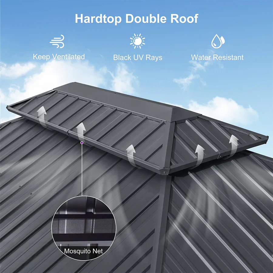 PURPLE LEAF Grey Hardtop Gazebo with Heavy Duty Galvanized Steel Double Roof with Netting and Curtains - Image 20
