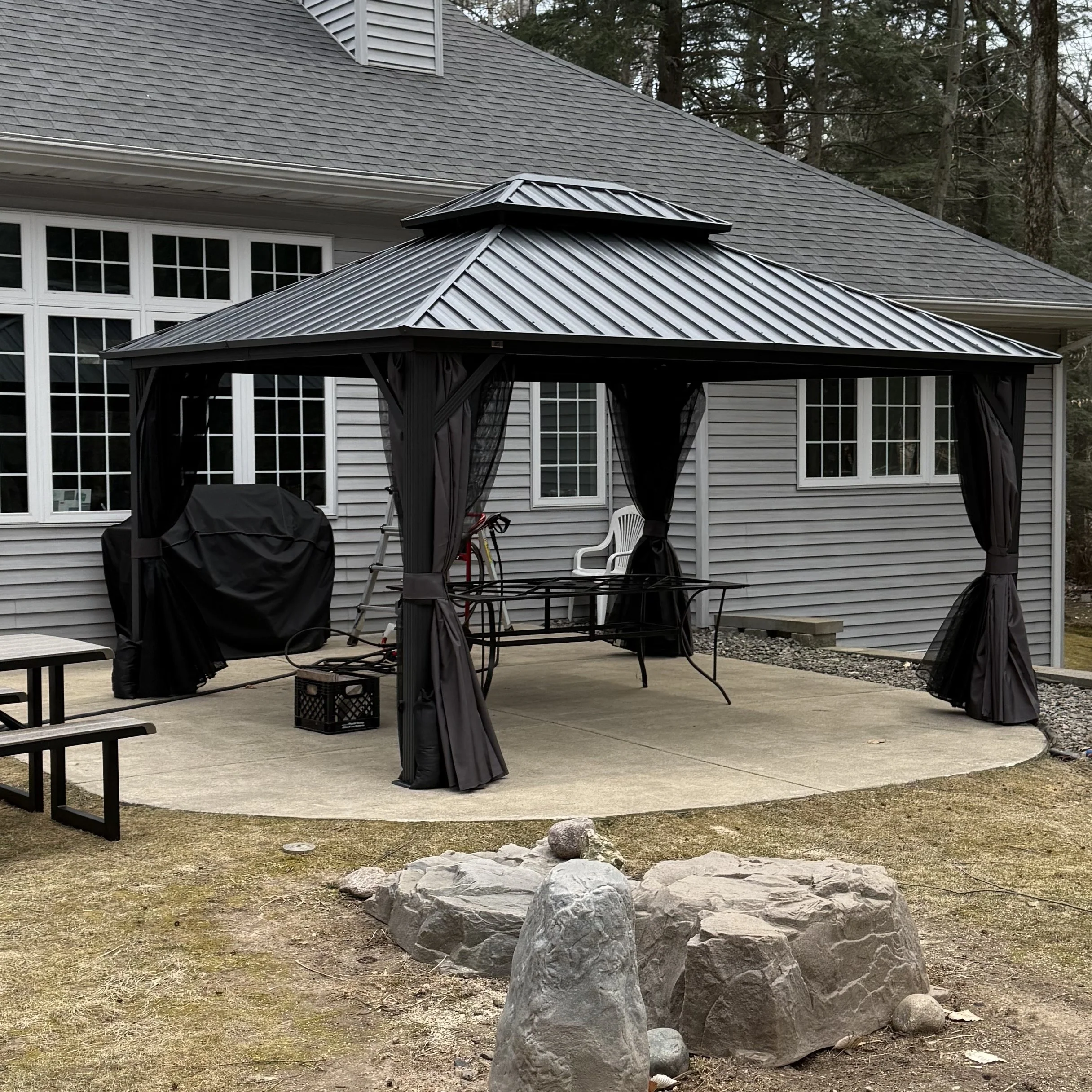 PURPLE LEAF Grey Hardtop Gazebo with Heavy Duty Galvanized Steel Double Roof with Netting and Curtains - Image 36