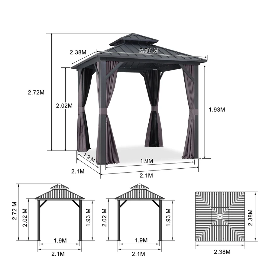 PURPLE LEAF Grey Hardtop Gazebo with Heavy Duty Galvanized Steel Double Roof with Netting and Curtains - Image 46