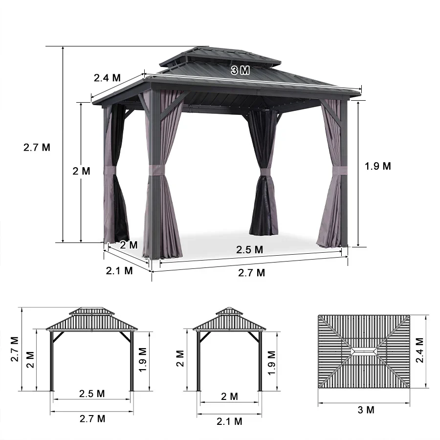 PURPLE LEAF Grey Hardtop Gazebo with Heavy Duty Galvanized Steel Double Roof with Netting and Curtains - Image 47