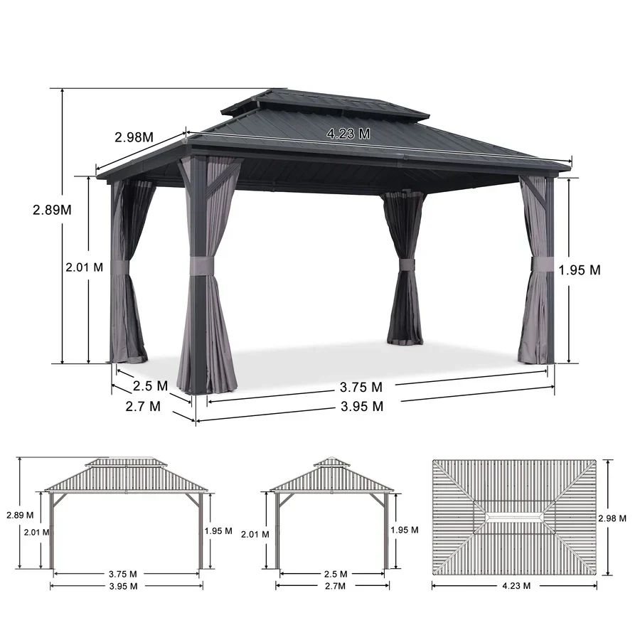 PURPLE LEAF Grey Hardtop Gazebo with Heavy Duty Galvanized Steel Double Roof with Netting and Curtains - Image 49